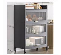 Armadietto da cucina a 5 ripiani con carrello per forno a microonde e sportello ribaltabile, autoportante, con 4 ruote girevoli, ripiani per cucina, sala da pranzo, soggiorno, studio, finitura grigio