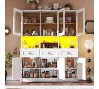 Armadietto da cucina, a buffet, con ripiani regolabili, credenza con illuminazione a LED, colori luce variabili, 140 x 40 x 175 cm (bianco)
