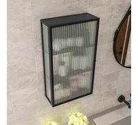 Armadietto da cucina a parete in metallo nero con anta in vetro, organizer a 3 ripiani per bagno e cucina, soluzione salvaspazio per servizi igienici e decorazioni per la casa