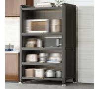 Armadietto da cucina autoportante con ante trasparenti, organizer multifunzionale per microonde, spezie, pentole e padelle, 4 strati da 60 cm, soluzione per riporre elettrodomestici da cucina