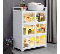 Armadietto da cucina autoportante con porta in acrilico, alto supporto per microonde, credenza per buffet, spezie, piatti, pentole, padelle, 80 x 40 x 127 cm