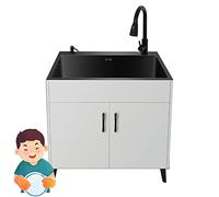 Armadietto da cucina autoportante in acciaio inossidabile con rubinetto dell'acqua calda e fredda stazione di lavaggio a mano multiuso per casa ristorante uso interno ed esterno bianco 68 x 45 x 78 cm