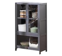 Armadietto da cucina autoportante in bambù con ante in vetro, grande capacità, credenza con anta ribaltabile, per cucina, soggiorno, bagno, 65 x 32 x 106 cm