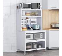 Armadietto da cucina con ripiano per forno a microonde e stazione bar a 5 ripiani per piano di lavoro per casa, ufficio, dispensa e garage