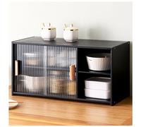 Armadietto da cucina in bambù con ante in vetro, credenza compatta per l'organizzazione della dispensa e l'esposizione del piano di lavoro