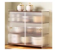 Armadietto da cucina multifunzione con 2 ante scorrevoli in acrilico, colore marrone, per organizzare gli oggetti essenziali della cucina, design elegante e salvaspazio