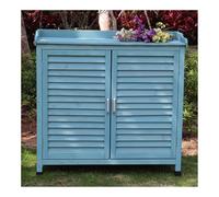 Armadietto da giardino in legno per esterni, impermeabile e resistente al sole, scarpiera per giardino, balcone, corridoio, spazioso e resistente, colore blu (colore blu)