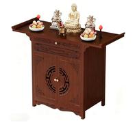 Armadietto da meditazione in legno intagliato con ripiano e gambe ad arco, per incenso e preghiera nei templi o per il culto domestico
