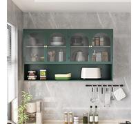 Armadietto da parete con 4 ante in vetro, 120 cm, ideale per cucina, soggiorno, bagno, elegante armadio verde per la casa