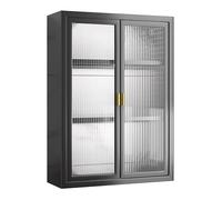 Armadietto da parete con ante in vetro di metà secolo, elegante per bagno, lavanderia, soggiorno e ingresso