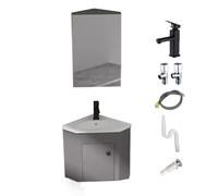 Armadietto da parete con specchio e lavabo in ceramica, design salvaspazio per bagno compatto