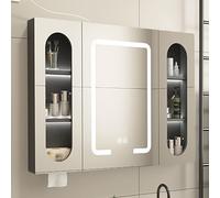 Armadietto da parete con specchio LED per medicinali con mensola, telaio assemblato resistente per l'organizzazione del bagno e risparmio di spazio