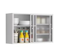 Armadietto da parete in acciaio inox con ante scorrevoli e ripiani regolabili, ideale per cucina, garage, ufficio, bar e bagno (80 x 25 x 50 cm)