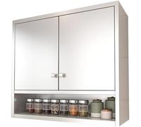 Armadietto da parete in acciaio inox con doppie ante, ripiani regolabili, soluzione salvaspazio per cucina, soggiorno e bagno, 100 x 30 x 70 cm, finitura argento