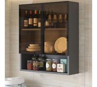 Armadietto da parete in legno massello con anta in vetro, soluzione salvaspazio per bagno, cucina, balcone, armadio e WC, design elegante e funzionale