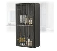 Armadietto da parete in legno per medicinali con ante in vetro, elegante contenitore da bagno sopra il WC, organizer salvaspazio per essenziali, ripiani doccia in metallo inclusi