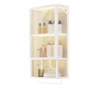 Armadietto da parete in metallo con ante in policarbonato per dispensa sopra il WC, con portasciugamani nero/bianco, espositore per bagno e soggiorno