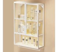 Armadietto da parete in metallo per medicinali con anta in vetro sopra il WC, armadietto da parete per bagno, con barra porta asciugamani, elegante armadietto sospeso per bagno e soggiorno