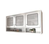 Armadietto da parete moderno in acciaio inox con ripiani regolabili a doppia porta e ripiano a parete per soggiorno, cucina, bagno d'argento, 150 x 30 x 70 cm