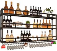 Armadietto da parete moderno per vino con luce a LED, grande mensola in ferro nero con mensola in ferro porta calici porta bicchieri per casa bar cucina organizer Decor - 99 x 24,9 x 89 cm