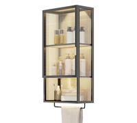 Armadietto da parete per bagno, armadietto per medicinali in metallo con porta in vetro, contenitore a parete con barra portasciugamani e ripiani staccabili, soluzione salvaspazio sopra il WC