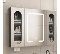 Armadietto da parete per bagno con luci a LED, specchio defog intelligente, organizer di stoccaggio, oscuramento continuo, design moderno in lega di alluminio