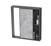 Armadietto da parete per bagno con specchio e ripiani aperti, nessun montaggio richiesto, ante scorrevoli, salvaspazio, per bagno e soggiorno (70 x 10 x 60 cm)