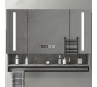 Armadietto da parete per il bagno, con specchio, grande specchio, con luci LED, controllo touch, 3 colori, dimmerabile, con specchio antiappannante, spazio per riporre medicine (grigio, 110 cm)