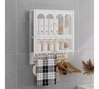 Armadietto da parete per medicinali con ripiani regolabili e barra porta asciugamani, per riporre il bagno sopra il WC
