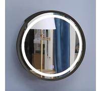 Armadietto da parete per medicinali con specchio rotondo, interruttore touch, spazio di archiviazione, design illuminato per bagno, camera da letto, vanità, specchio circolare intelligente