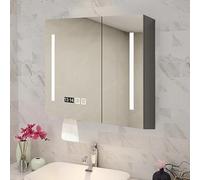 Armadietto da parete per medicinali intelligente con specchio a LED anti-appannamento, oscuramento continuo, specchio per trucco, display con tempo e temperatura, 3 toni di illuminazione