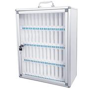 Armadietto da parete per telefono con etichette scritte a mano per la gestione organizzata dei dispositivi