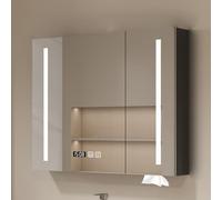 Armadietto da parete rettangolare anti-appannamento con specchio tricolore illuminato a LED, specchio da bagno a parete con foro di carta, visualizzazione della temperatura e dell'ora