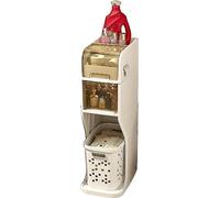 Armadietto da pavimento per bagno a 4 livelli, armadietto sottile per carta igienica con cestino e cassetti trasparenti, con ruote mobili strette e alte per piccoli spazi e spazi vuoti, coagulo