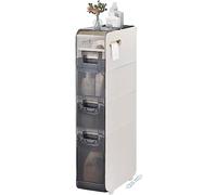 Armadietto da Pavimento per Bagno a 4 Livelli Organizer per Asciugamani Stretto e Sottile unità angolare Laterale con cassetti Trasparenti e rotelle per Cucina minuscola Lavanderia