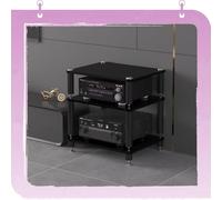 Armadietto di archiviazione AV a 4 ripiani in noce chiaro, moderno rack e supporto amplificatore, centro multimediale aperto per audio-video, mobili ad angolo, elegante organizer multimediale