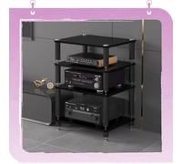 Armadietto di archiviazione AV a 4 ripiani in noce chiaro, moderno supporto rack e amplificatore, centro multimediale aperto per audio-video, supporto ad angolo, perfetto per sistemi home theater e