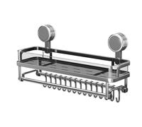 Armadietto doccia - Supporto da parete 40 x 10 x 18 cm, materiale ABS PET, cestello doccia a ventosa con ganci e vassoio | Organizzatore di grande capacità per bagno, palestra, appartamento