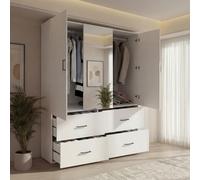Armadietto guardaroba camera da letto, guardaroba moderno, armadio armadio con 2 ante e 1 specchio, armadio e ripostiglio per camere da letto con 4 cassetti, con asta per vestiti (2 porte)