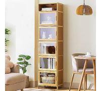 Armadietto in bambù, alto e stretto, con ante e ripiani, salvaspazio, per soggiorno e sala da pranzo