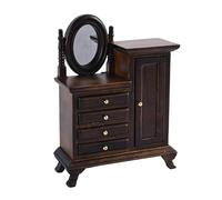 Armadietto in legno antico per casa delle bambole con contenitore decorativo Vanità vintage adatto per la decorazione della stanza in miniatura Set di vanità vintage per la casa delle bambole