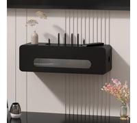 Armadietto in legno per la casa, router WiFi e modem con gestione dei cavi e presa multipla per ufficio e casa (nero, 99 x 17,8 x 17,8 cm)