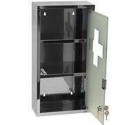 armadietto medicinali in metallo 3 ripiani sportello vetro temperato satinato 2 chiavi ganci per appendere 25x12x48 cm