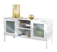 Armadietto Mobiletto TV in Metallo Vetro Mobile Basso Televisione Bianco Moderno