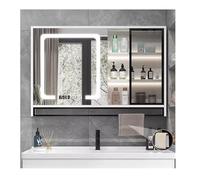 Armadietto moderno con specchio da bagno illuminato a LED con portasciugamani, montaggio a parete, dimmerabile, per bagno, bianco, 120 x 75 cm