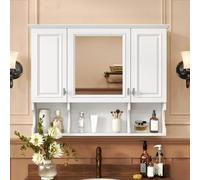 Armadietto moderno da parete per medicinali con anta a specchio, elegante contenitore da bagno con ripiani regolabili, design salvaspazio da incasso, colore bianco
