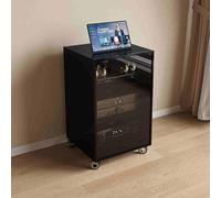 Armadietto multimediale AV con ripiani regolabili, ante in vetro temperato e centro di intrattenimento per la gestione dei cavi, per casa, ufficio e teatro, nero, 80 cm