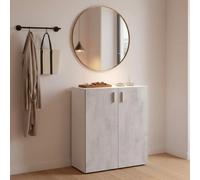 Armadietto Multiuso Armadio Basso A 2 Ante Mobile Salvaspazio Con Ripiani Regolabili Per Bagno Lavanderia Ripostiglio Garage o Ufficio Design Moderno 80 x 37 x 92 Cm Bianco E Grigio Cemento