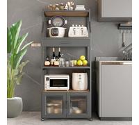 Armadietto nero a 5 strati con mobile bar e stazione bar per cucina e soggiorno, credenze moderne per cucina e campeggio