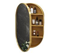 Armadietto ovale in legno con specchio da bagno a parete con specchietti da toeletta dorati chiari, armadietto portaoggetti per bagno, funzione anti-appannamento 40 x 70 x 14 cm